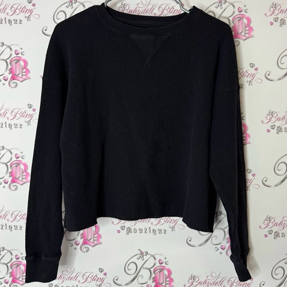 Abercrombie & Fitch Black Knit Pullover thermal waffle sweater comfy loose
